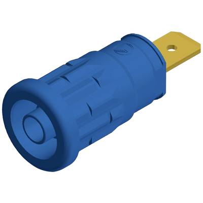 Modrý elektrický konektor se zlatým kontaktním kolíkem.