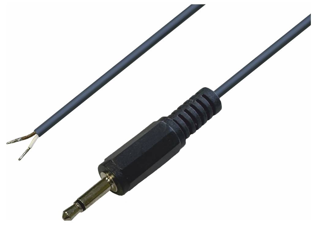Černý audio kabel s odizolovanými konci a 3,5mm Jack konektorem.