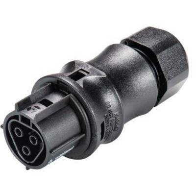 Černý válcový konektor s více otvory na jedné straně, vhodný pro průmyslové nebo elektronické aplikace.