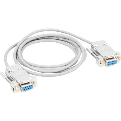 Šedý sériový kabel D-Sub s dvěma 9pinovými konektory na obou koncích, používaný pro sériový přenos dat.