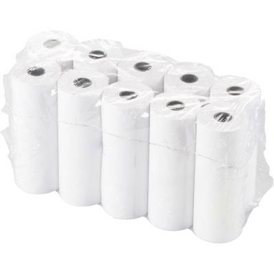 Deset bílých rolí termopapíru, těsně zabalených vedle sebe v plastovém obalu, pravděpodobně vhodných pro pokladny nebo tiskárny.