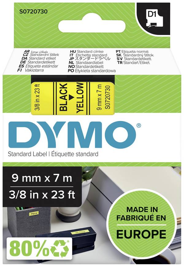 etikety DYMO D1 40918 polyester Barva pásky: žlutá Barva písma:černá 9 mm 7 m