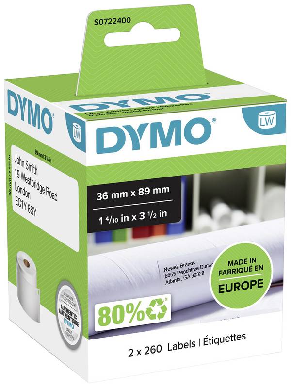 DYMO etikety v roli  99012 S0722400 36 x 89 mm papír bílá 520 ks trvalé přepravní štítky