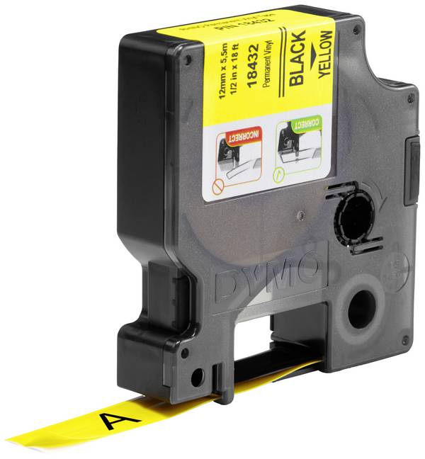 etikety DYMO IND RHINO 18432 vinyl Barva pásky: žlutá Barva písma:černá 12 mm 5.5 m