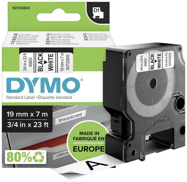 etikety DYMO D1 45803 polyester Barva pásky: bílá Barva písma:černá 19 mm 7 m