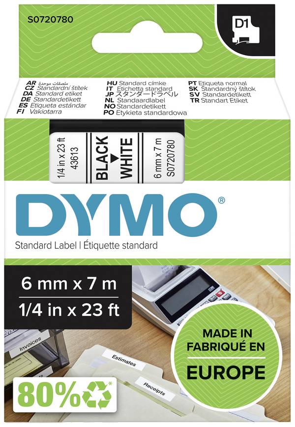 etikety DYMO D1 43613 polyester Barva pásky: bílá Barva písma:černá 6 mm 7 m