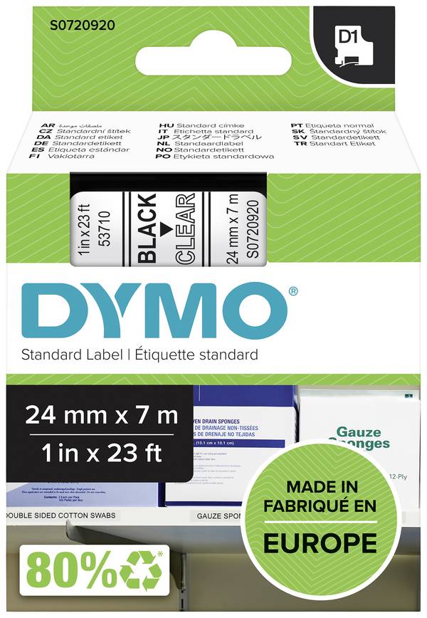 etikety DYMO D1 53710 Barva pásky: transparentní Barva písma:černá 24 mm 7 m