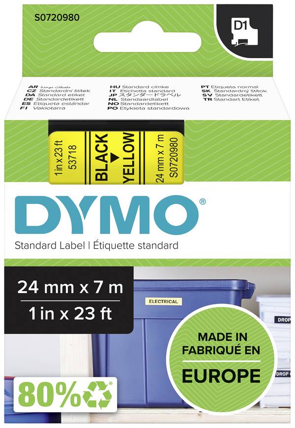 etikety DYMO D1 53718 polyester Barva pásky: žlutá Barva písma:černá 24 mm 7 m