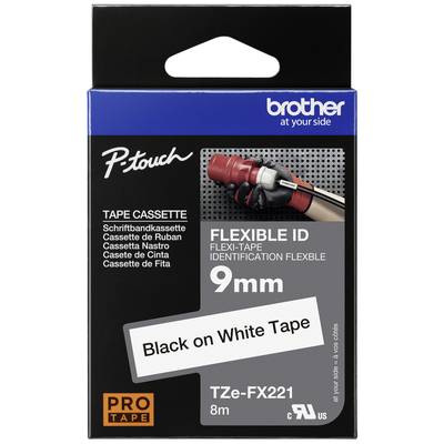 Kazeta s páskou P-touch, flexibilní identifikační páska, 9mm, délka 8m, černá na bílé, pro štítkovače. Značka: Brother.