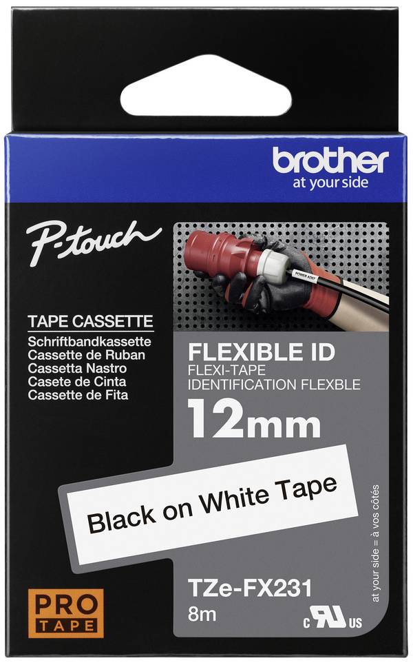 páska do štítkovače  Brother TZe-FX, TZ-FX TZe-FX231 PET Barva pásky: bílá Barva písma:černá 12 mm 8 m