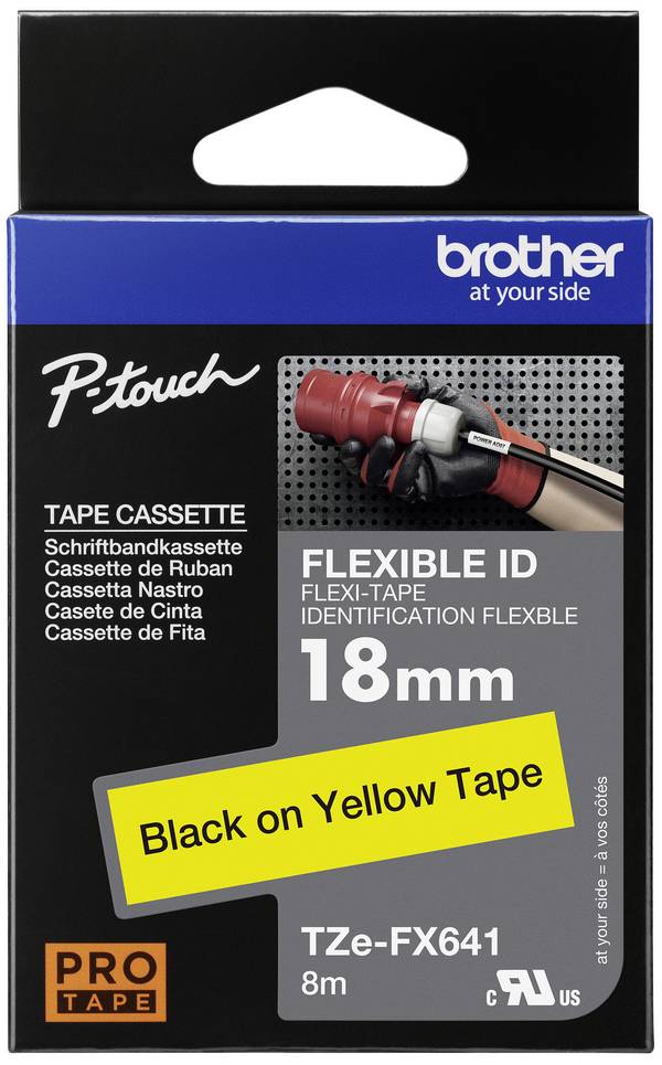 Brother TZe-FX, TZ-FX TZe-FX641  Barva pásky: žlutá Barva písma:černá 18 mm 8 m