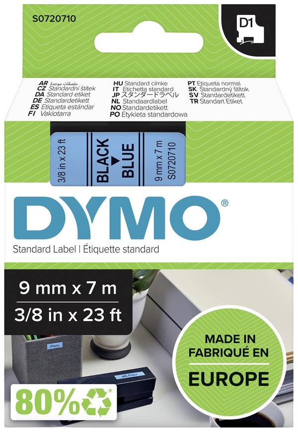 etikety DYMO D1 40916 polyester Barva pásky: modrá Barva písma:černá 9 mm 7 m