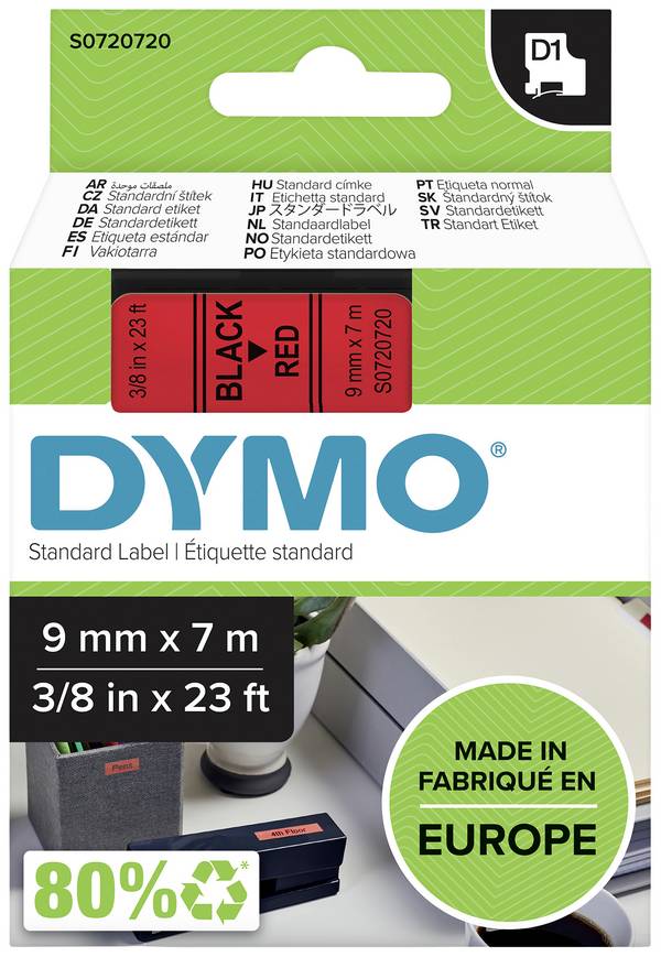 etikety DYMO D1 40917 polyester Barva pásky: červená Barva písma:černá 9 mm 7 m