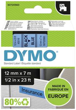 etikety  DYMO D1 45016 polyester Barva pásky: modrá Barva písma:černá 12 mm 7 m