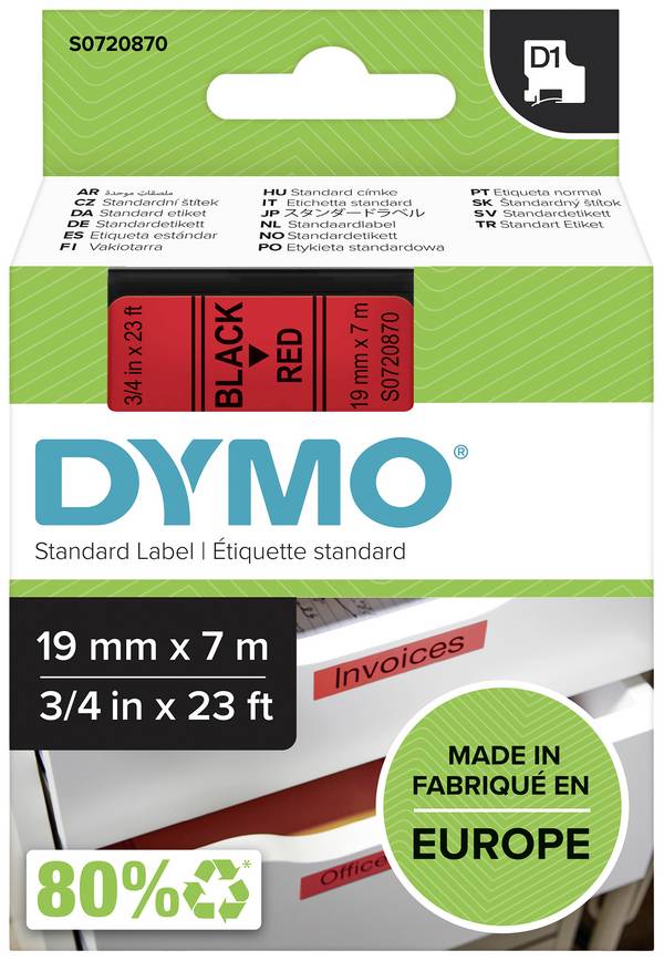 etikety DYMO D1 45807 polyester Barva pásky: červená Barva písma:černá 19 mm 7 m
