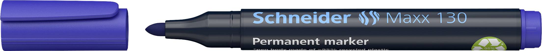 Modrý permanentní fix s odšroubovaným víčkem, nápis "Schneider Maxx 130".