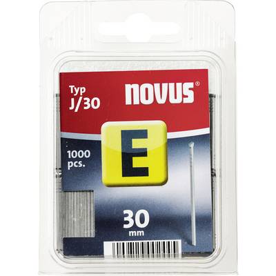 Balení 1000 kancelářských spon typu J/30 značky Novus, délka 30 mm.
