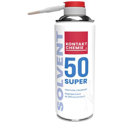 Sprej společnosti 'Kontakt Chemie' s nápisem 'Solvent 50 Super', označený jako vysoce účinné rozpouštědlo.