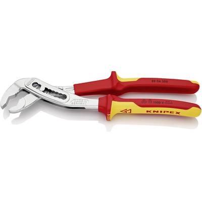 Kleště Knipex v červené a žluté barvě s izolovanými rukojeťmi, určené pro práci s vysokým napětím až do 1000 V.