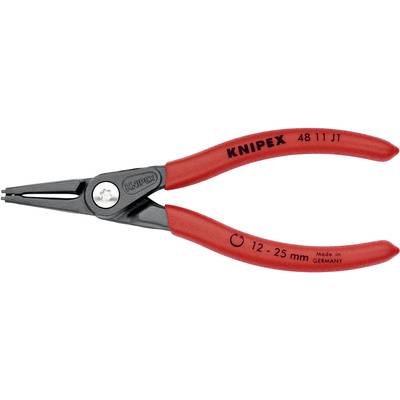 Rovné, zahnuté kleště značky KNIPEX, model 48 11 J1, vhodné pro vnější pojistné kroužky o velikosti 12-25 mm.