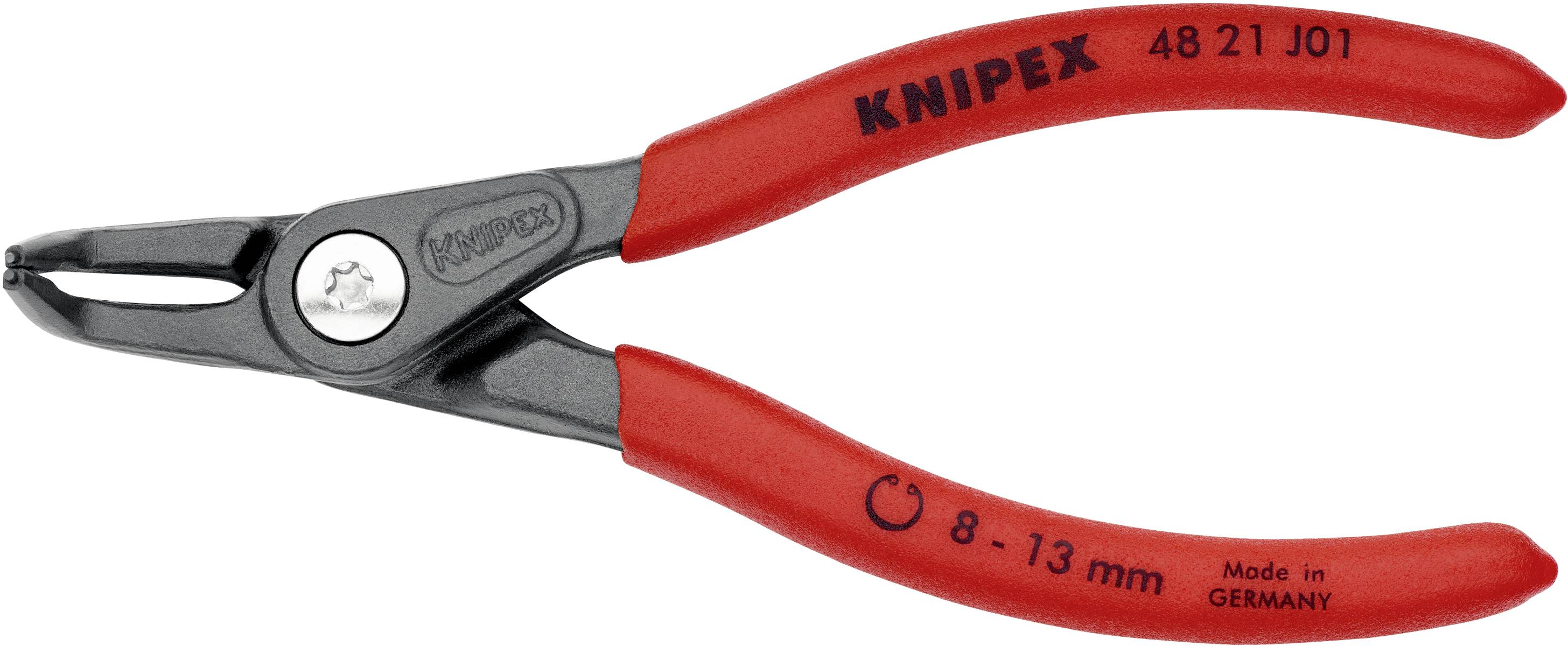 Červené kleště Knipex pro odstraňování hadicových spon, vhodné pro rozsah spon 8-13 mm.