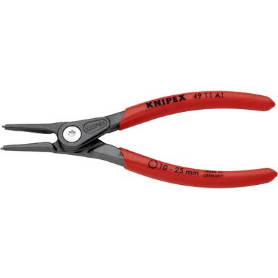 Červené kleště na pojistné kroužky značky Knipex s černými čelistmi, vhodné pro manipulaci s pojistnými kroužky v rozsahu 10 až 25 mm.