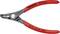 Kleště KNIPEX 49 21 A11 na pojistné kroužky, červené rukojeti, vhodné pro vnitřní kroužky o velikosti 10-25 mm, vyrobené v Německu.
