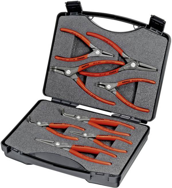 Knipex 00 21 25 kleště na pojistné kroužky, sada Vhodné pro (kleště na pojistné kroužky) vnější a vnitřní kroužky 12-25 mm, 19-60 mm 10-25 mm, 19-60 mm Tvar hrotu zahnutý o 90°, rovný