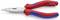 Kombinované kleště Knipex v červené a modré barvě, s izolovanými rukojeťmi a ocelovými čelistmi, vhodné pro elektrotechnické práce.