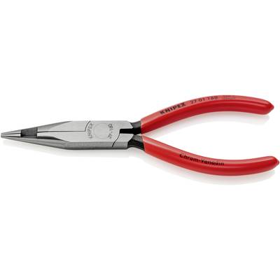 Červené ploché kleště s úzkými vroubkovanými čelistmi. Označení 'Knipex' a 'Chrom-Vanadium' na rukojeti.