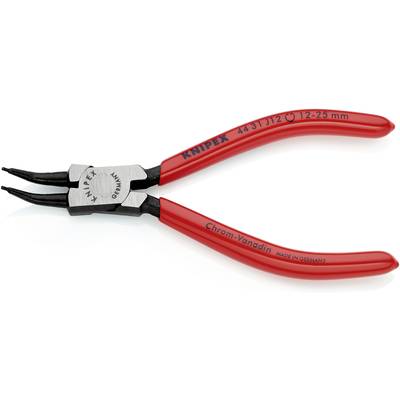 'Červené kleště Knipex s černými černěnými hroty z chrom-vanadové oceli, vhodné pro pojistné kroužky o průměru 12-25 mm, vyrobené v Německu.'