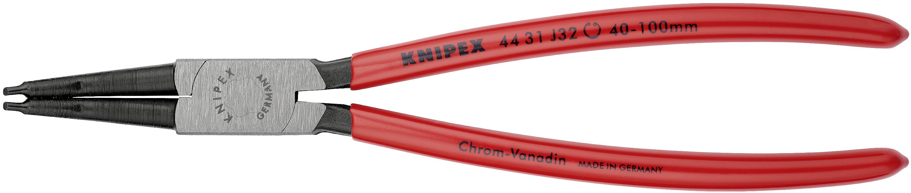 Červené kleště na pojistné kroužky značky Knipex, model 48-11, pro vnější kroužky.