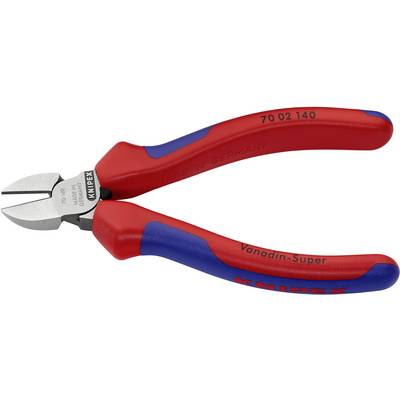 Červené a modré boční štípací kleště značky Knipex, vhodné pro přesné stříhání drátů. Nápis: 'Vanadin-Super'.