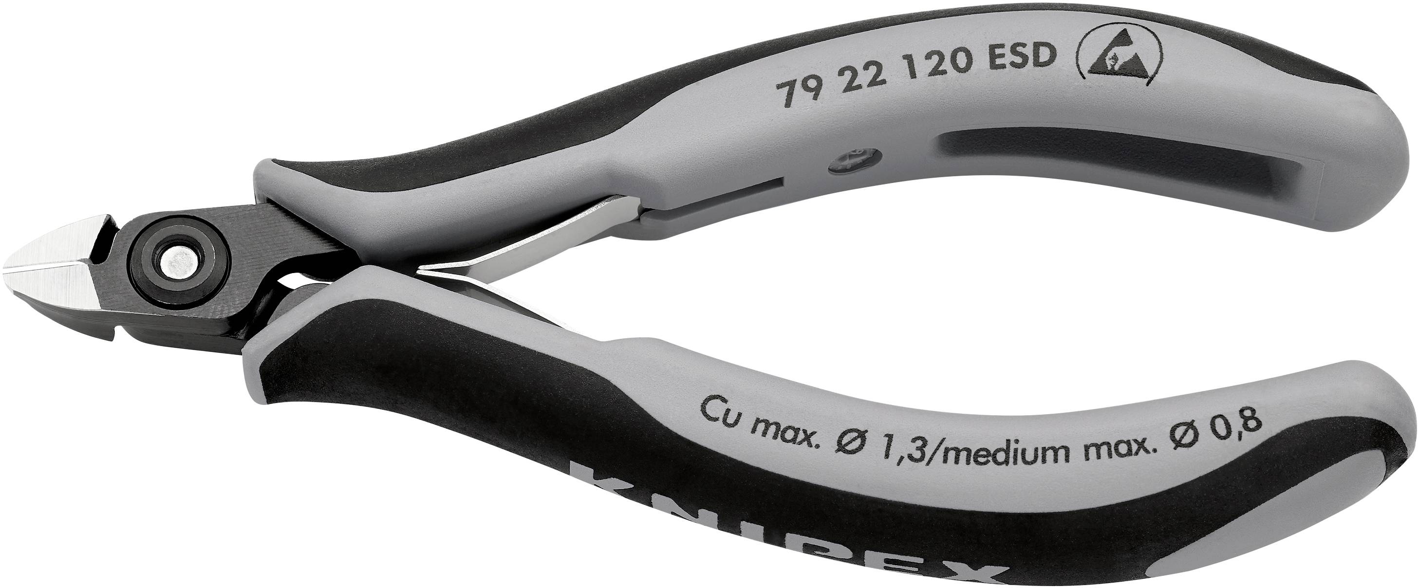 Boční štípací kleště s ergonomickou rukojetí, označené pro přesné stříhání kabelů.