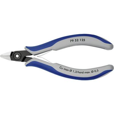 Modrošedé štípací kleště na kabely, zobrazené z boku, s potiskem "Cu max Ø 1,3/hard max. Ø 0,5" na rukojeti.