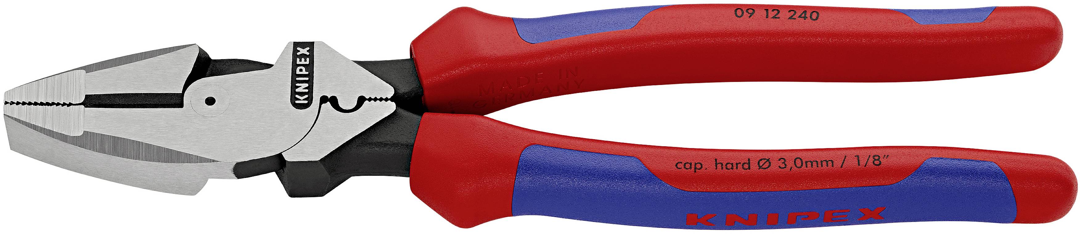 Červené a modré kleště značky Knipex. Mají protiskluzovou rukojeť a běžně se používají pro uchopení a řezání.
