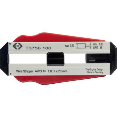 Odizolovač kabelů s nápisem 'Wire Stripper AWG 18 1.00/2.20 mm', vhodný pro kabely o průměru 1,00 až 2,20 mm, vyrobený v Německu.