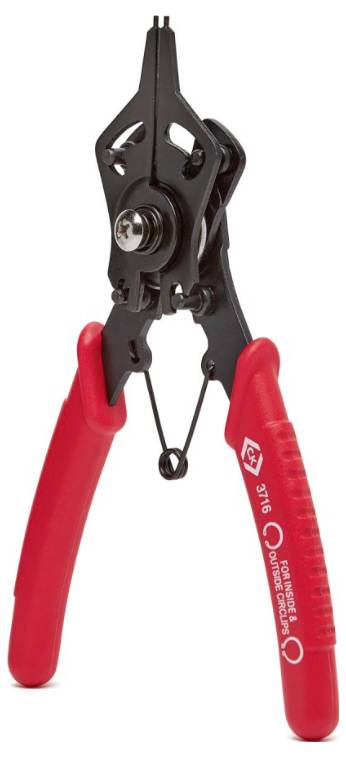 Jehlové kleště s červenou rukojetí a černými kovovými hroty určené pro přesné práce, zobrazené ve vzpřímené poloze.