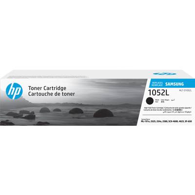 Balení tonerové kazety HP, model 1052L, s černým inkoustem. Obsahuje informace o kompatibilitě a vícejazyčné označení.