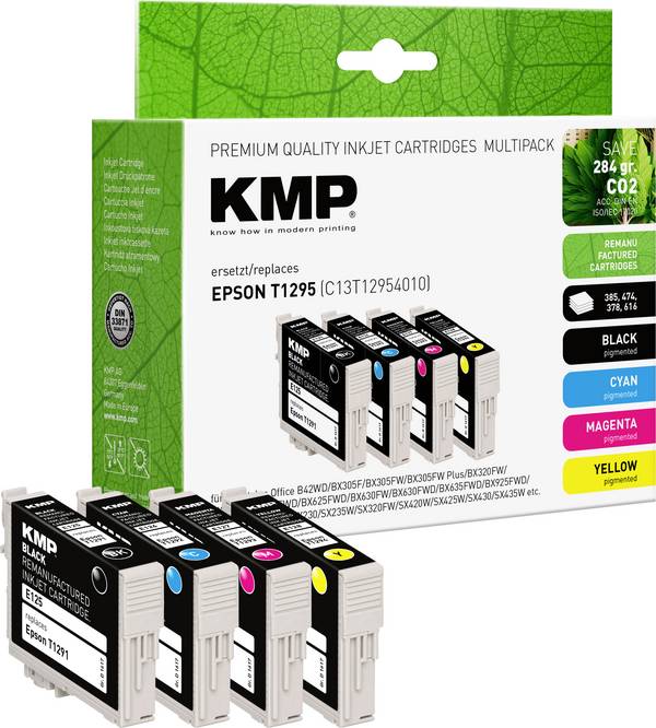 KMP Ink náhradní Epson T1291, T1292, T1293, T1294, T1295 kompatibilní kombinované balení černá, azurová, purppurová, žlutá E125V 1617,0050
