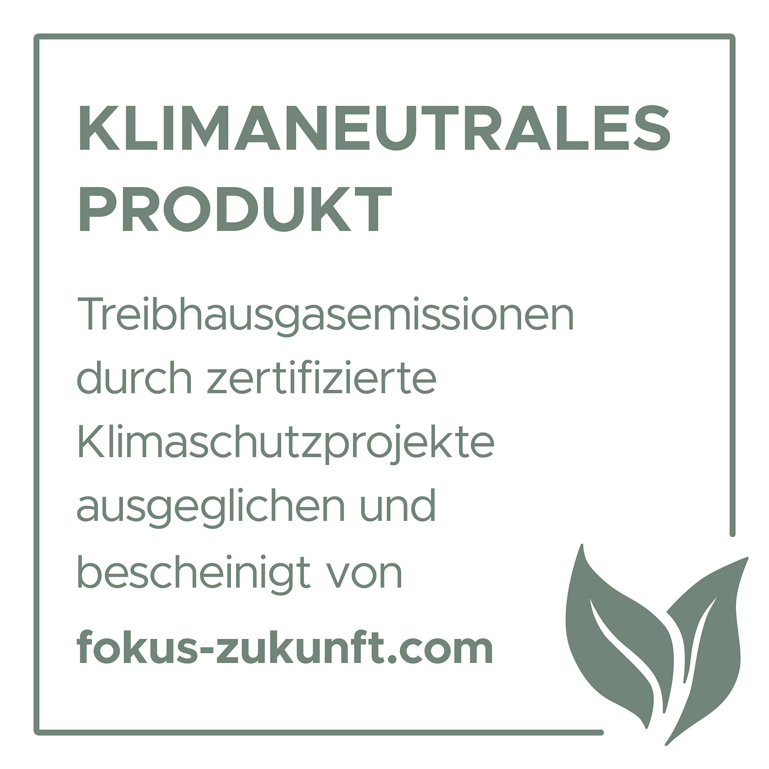 'Klimaticky neutrální produkt. Emise skleníkových plynů jsou kompenzovány certifikovanými klimatickými projekty a potvrzeny fokus-zukunft.com'