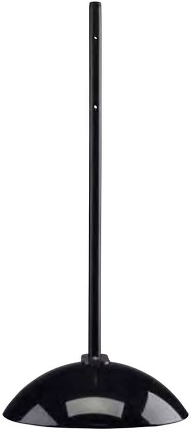 Černý držák na toaletní kartáč v minimalistickém designu s dlouhou, štíhlou rukojetí a zaoblenými základnou.