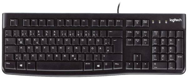 Logitech K120 Keyboard kabelový, USB klávesnice německá, QWERTZ černá odolné proti stříkající vodě