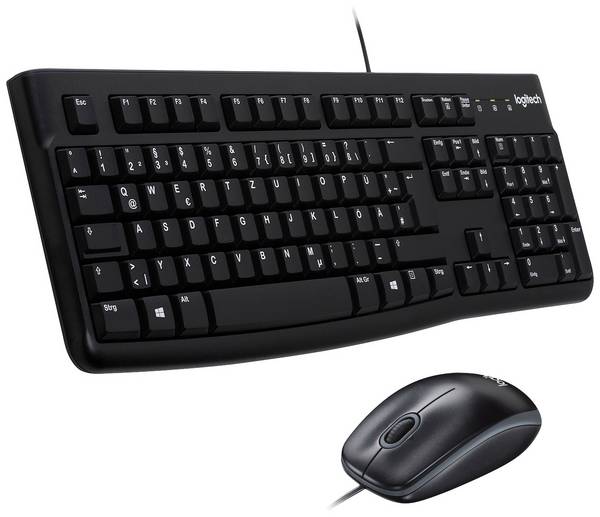 Logitech MK120 Desktop USB sada klávesnice a myše odolné proti stříkající vodě německá, QWERTZ černá