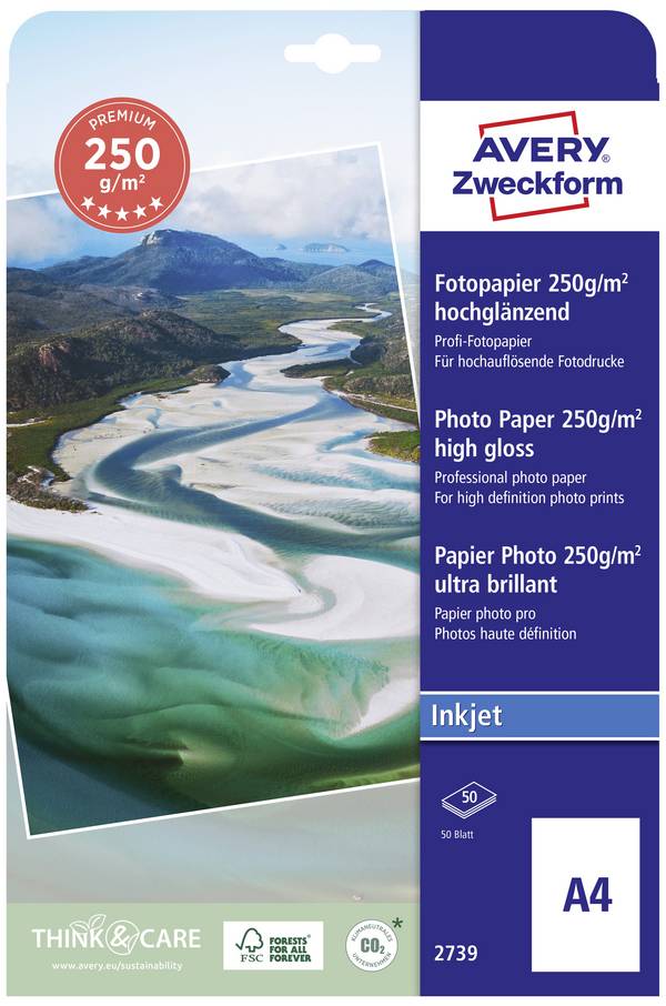 Avery-Zweckform Premium Inkjet Photo Paper high gloss 2739 fotografický papír A4 250 g/m² 50 listů vysoce lesklý