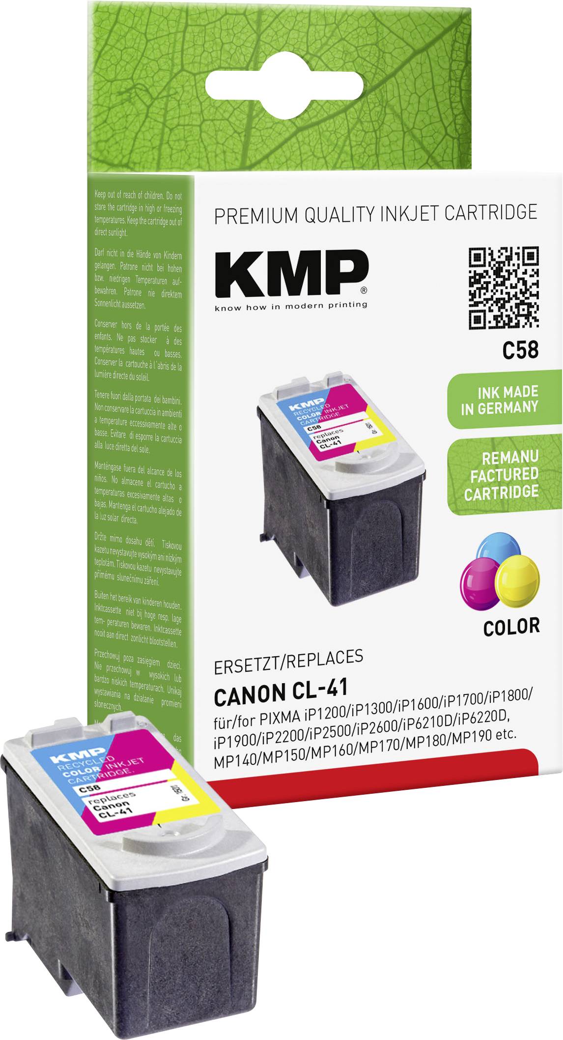 Inkoustová cartridge KMP pro tiskárny Canon, model CL-41, s funkcí barevného tisku. Balení zobrazuje obrázek cartridge.