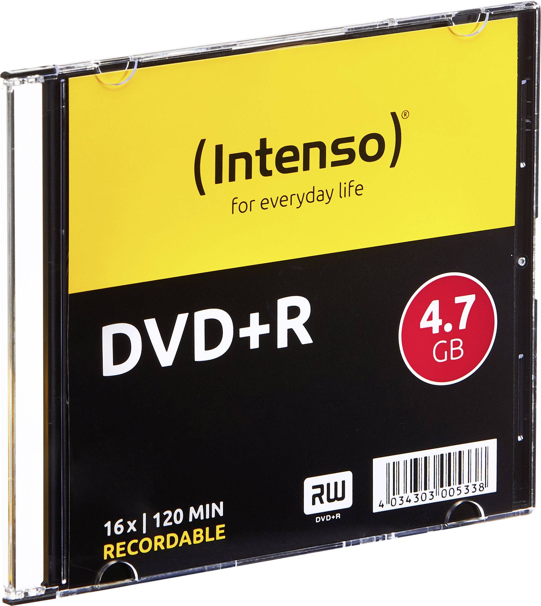 DVD+R obal od 'Intenso', 4,7 GB, 120 minut záznamu.