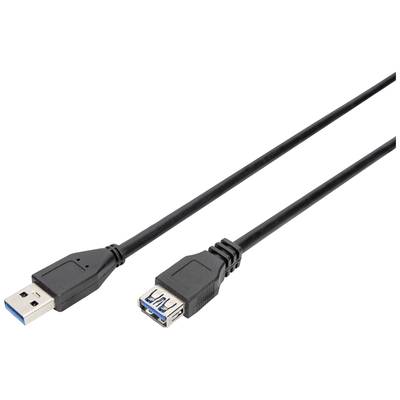 Černý prodlužovací USB kabel s USB-A konektorem a USB-A zásuvkou na bílém pozadí.