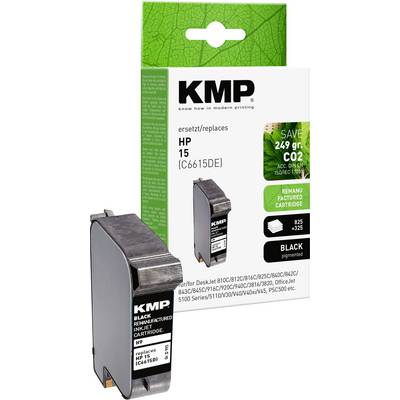 KMP inkoustová kazeta, náhrada za HP 15, černý inkoust, vhodná pro různé tiskárny, šetrná k životnímu prostředí, úspora CO2.