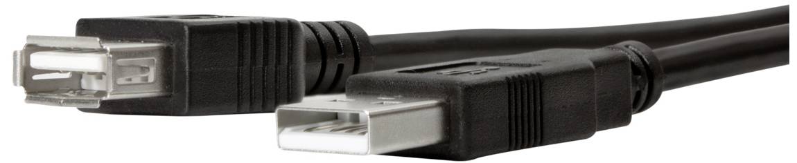Dva černé USB kabely s obdélníkovými konektory ležící vedle sebe.
